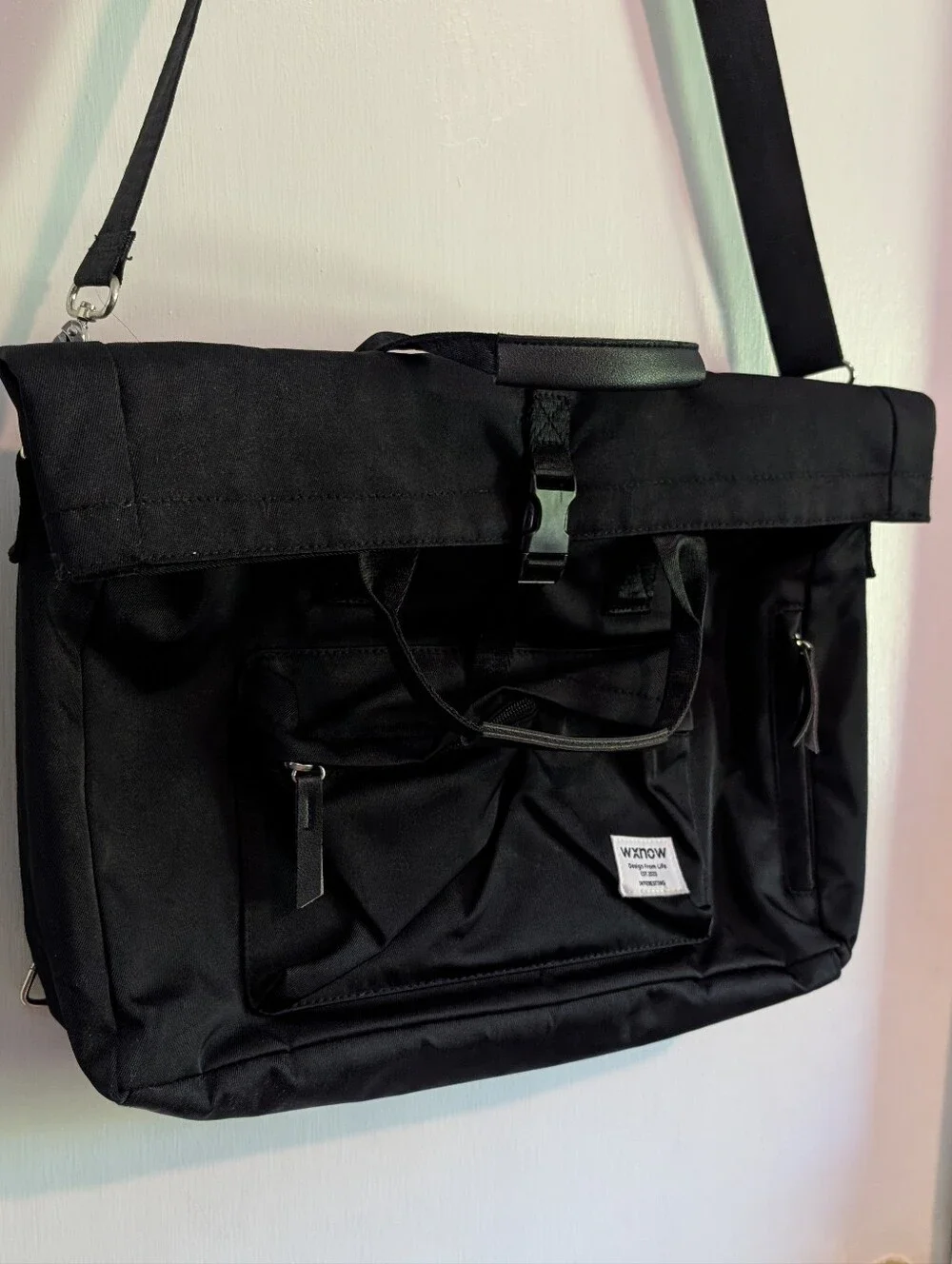 Untility Canvas Black Convertible Leather Backpack/Shoulder Bag
